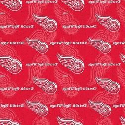 NHL Hockey Detroit Red Wings Logos and Names Red Cotton Fabr